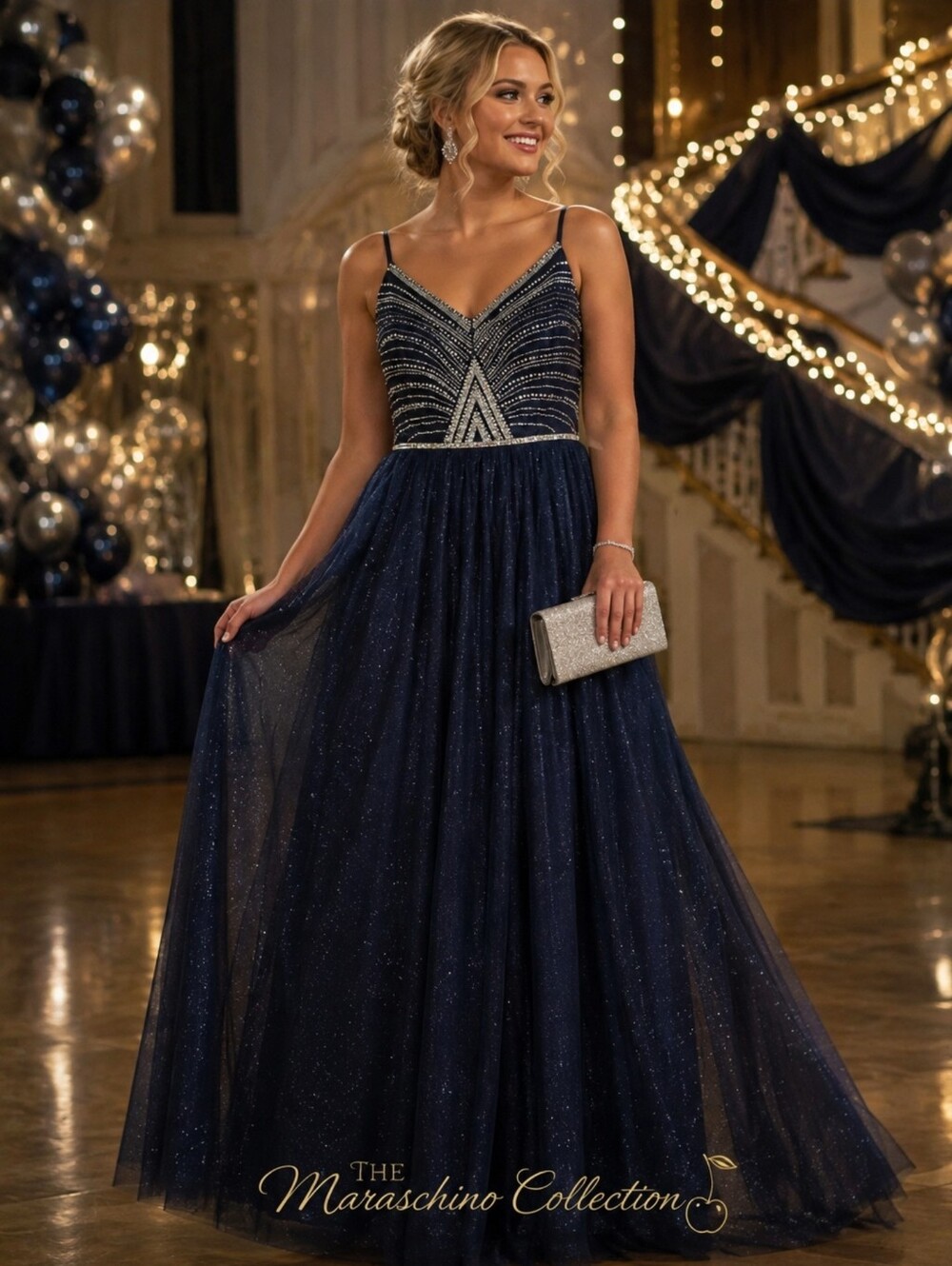 TLC Say Yes To The Prom Navy Rhinestone Homecoming Formal Gown | 20W